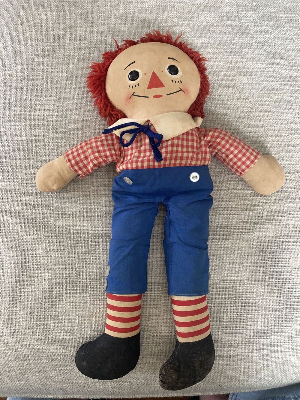 15” VINTAGE Knickerbocker Cloth Doll Raggedy Andy Adorable Mid Century Soft Doll